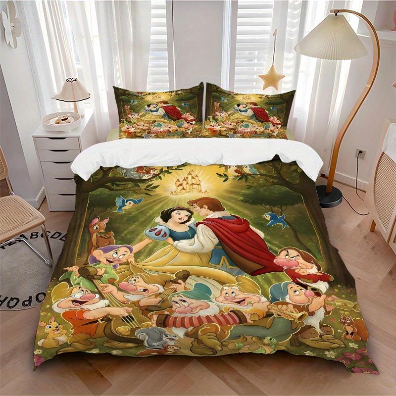 3pcs Happy Prince Charming Snow White and the Dwarfs Printed Quilt Set - Soft and Comfortable Quilt Cover for Bedroom, Guest Room and Dormitory D