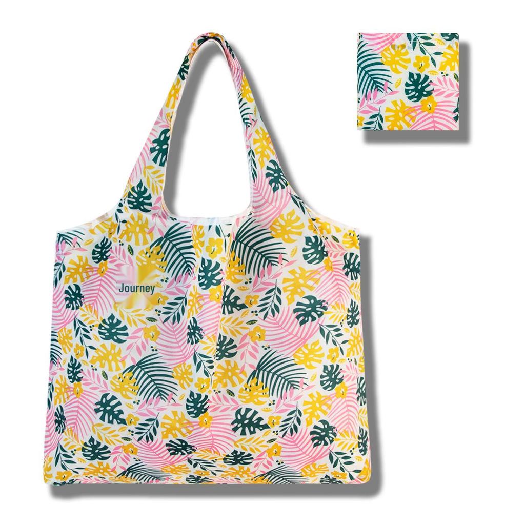 Large Floral Pattern Foldable Tote Bag - Portable, Sturdy, Eco-Friendly, Wear-Resistant for Grocery Shopping
