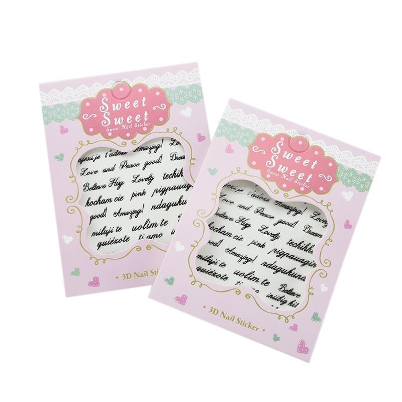 1PC Black White Handwritten Word Pattern 3D Acrylic Nail Art Tips Stickers DIY Decal Wraps Manicure