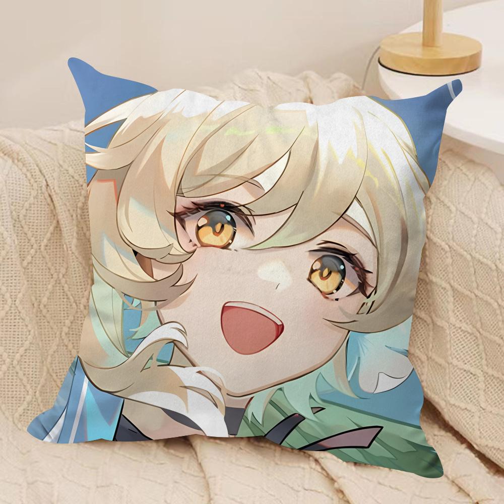 Lumine Cute Genshin Impact Cushion Cover Silky Short Plush Invisible Zipper Dustproof Sofa Pillow Case For Home Decor