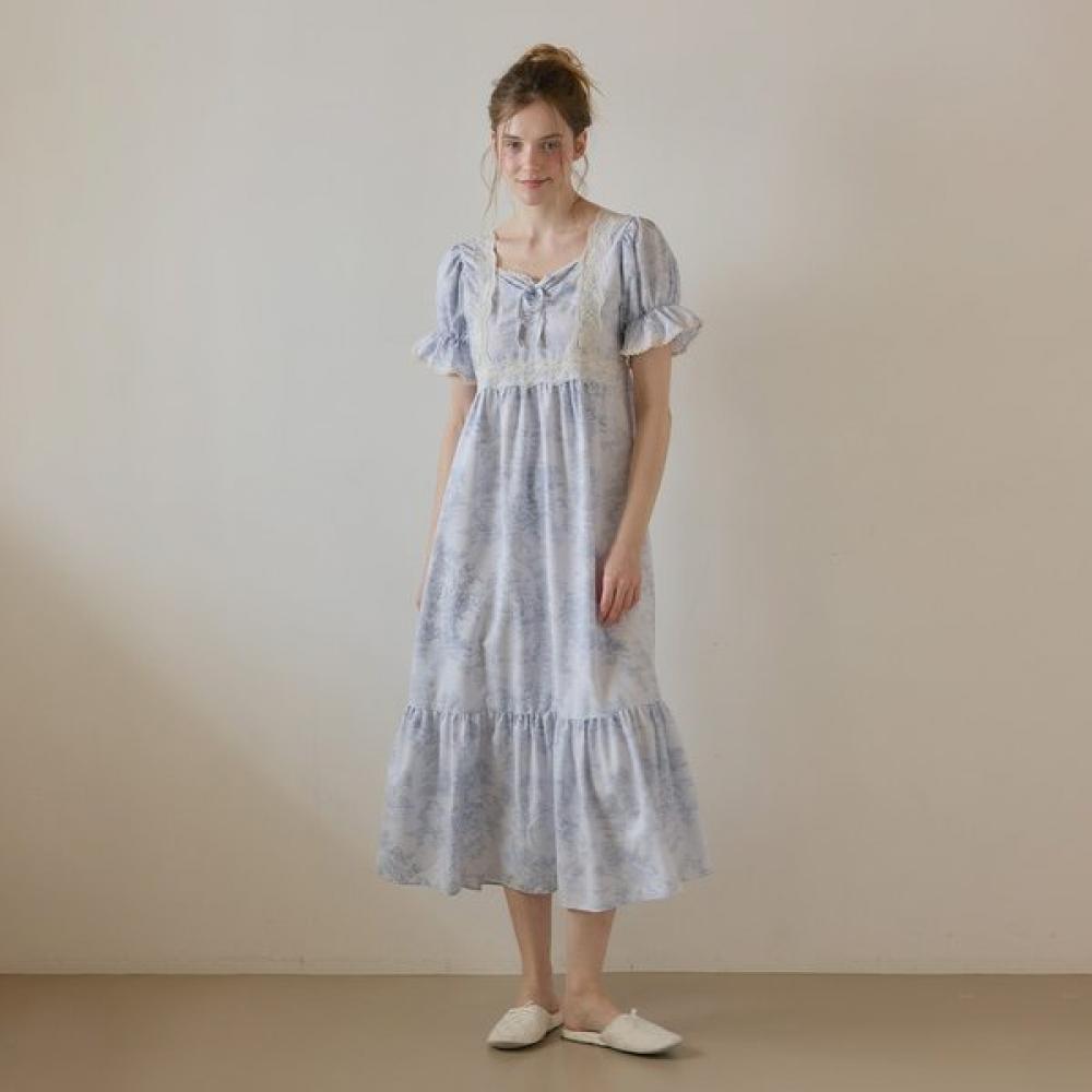 Lunaluz Women S Garden Waltz waShable Short Sleeve Square Neck dreSS pajamaS