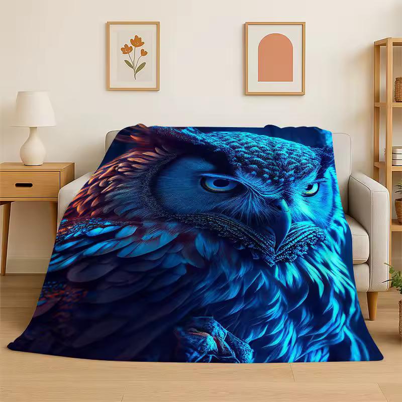 Colorful Owl Cute Bird Cartoon Flannel Blanket Soft Throw Blanket for Bedroom Living Room Bed Travel Camping Picnic Nap Cover
