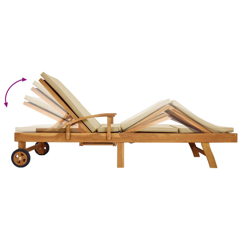Sun Lounger with Cushions 100percent  Polyester with Solid Teak