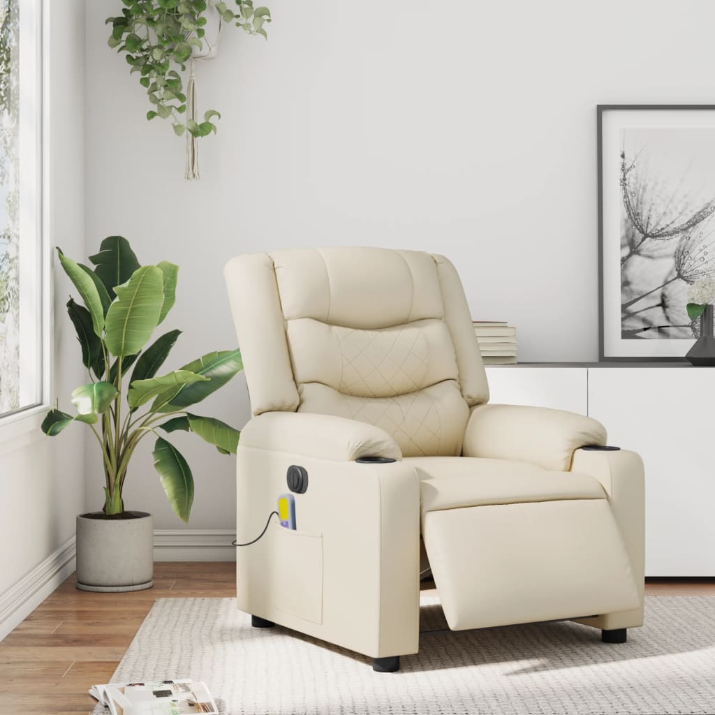 Electric Massage Chair Cream Faux Leather