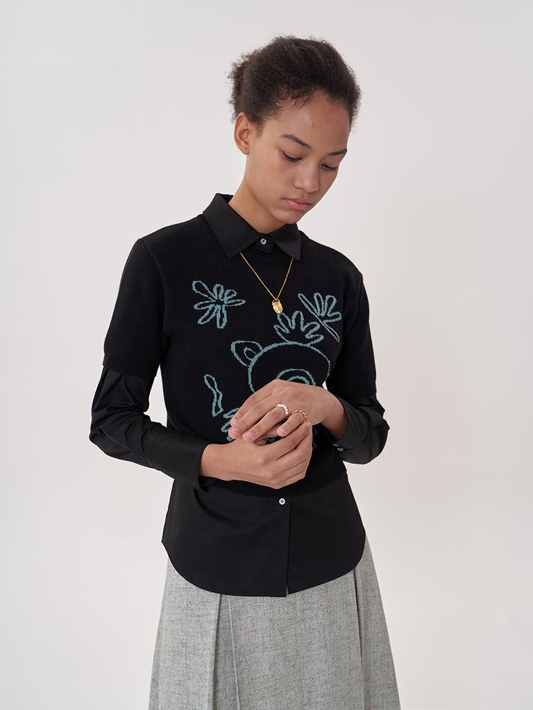 VIMUN Jacquard Crop Knit_Black