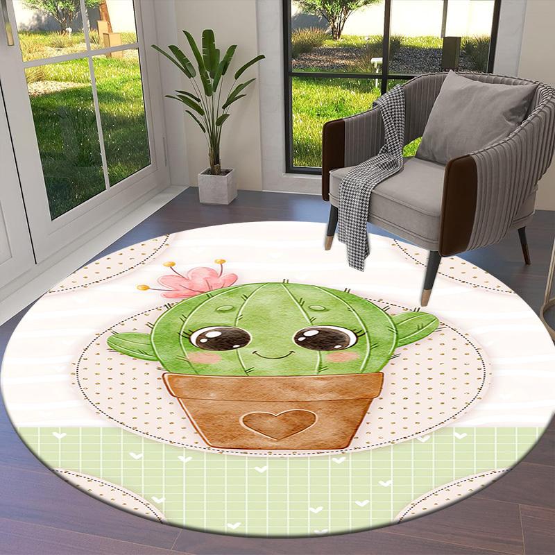 1pc Cute Cactus Illustration Round carpet, Made of Polyester,Office Chairs, Living Rooms, Or Bedrooms, a Cool Rug for The Living Room.ydt26090