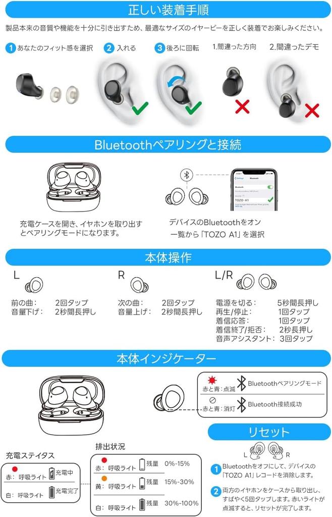 [2026 Upgraded Version] TOZO Wireless Earphones Bluetooth Earphones A1 Small Lightweight Clear Sound Up to 32 Hours Playback Noise Reduction (ENC) Dur