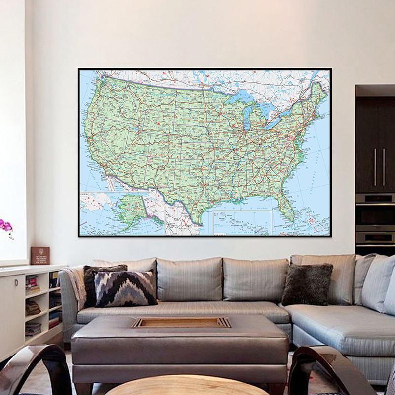 Map of The United States (Chinese Language),Wall Art Background Cloth Study,Geographical,Tourism/Education Tool
