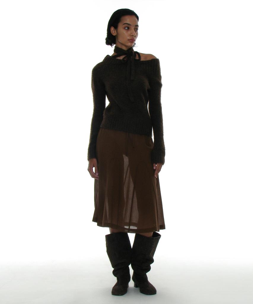 PARTIMENTO WOMEN Tie Neck Strap Asymmetrical Knit Top_Brown