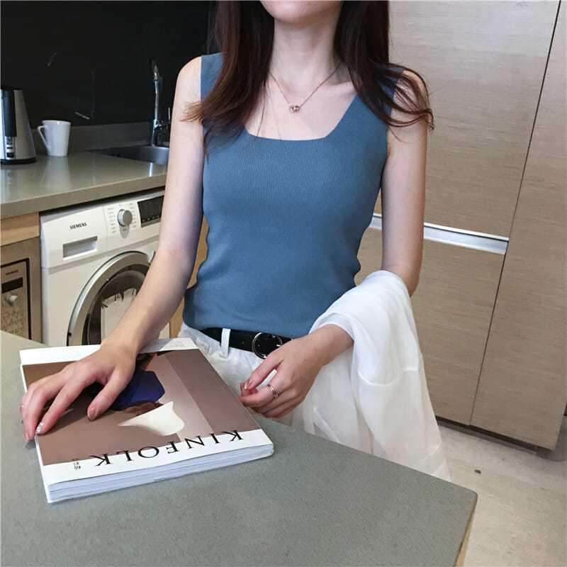 Women's Summer Sleeveless Black Knit Tank Top - Sexy Base Layer & Trendy Outerwear