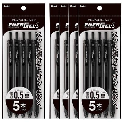 Pentel Gel Ink EnerGel S Ballpoint Black 5 Pens Pen, 0.5mm, Barrel, XBLN125-A5,