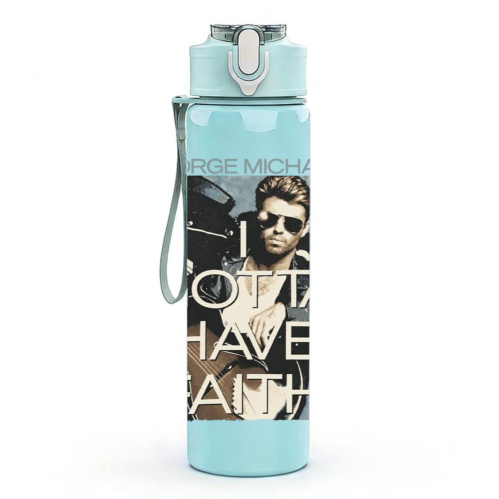 1PC Male Singer Band Vintage Portrait Print 750ml Colorful Plastic Sports Water Bottle Leakproof Pop Up Lid with Straw for Outdoor Work Home Use