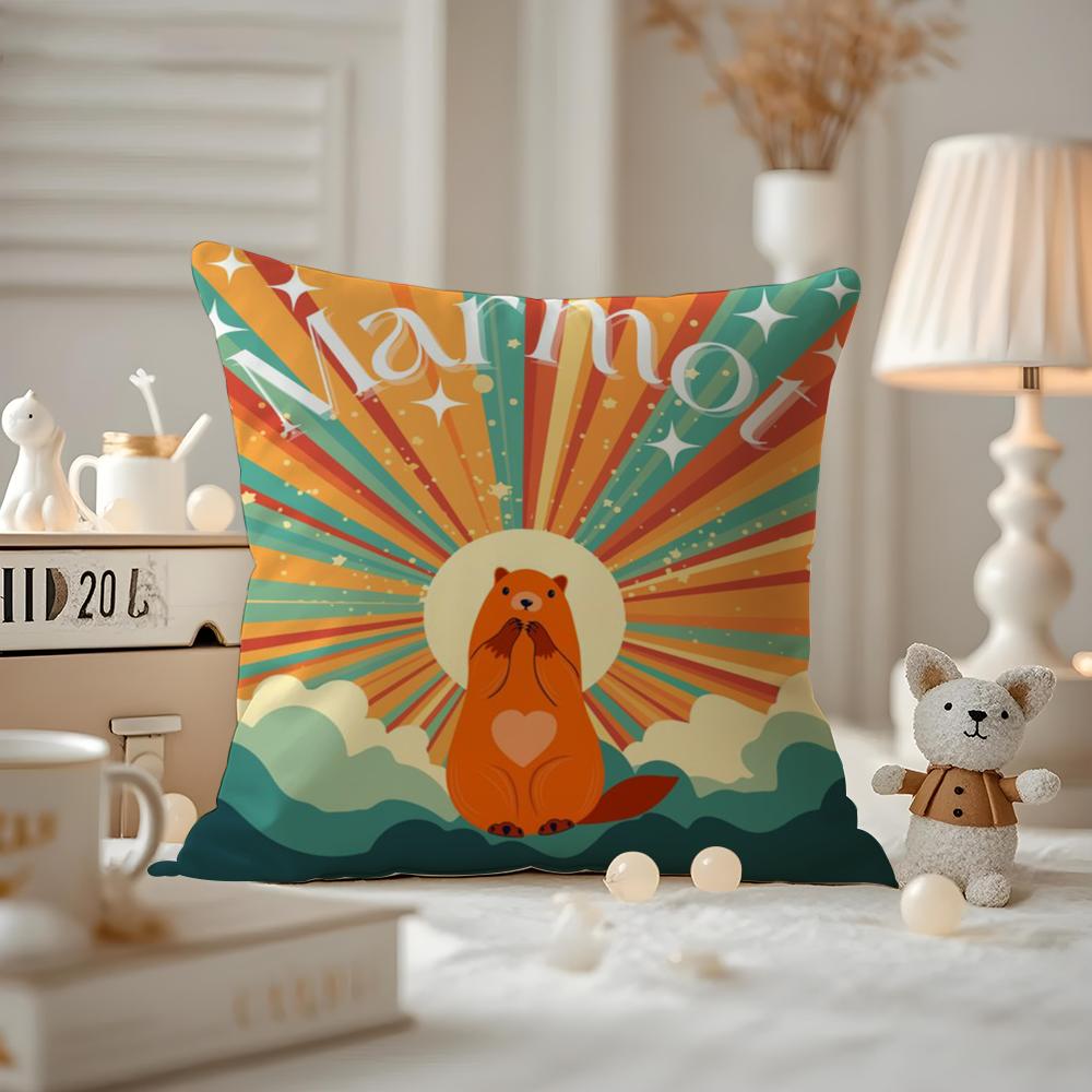 Cute Design M-Marmot Cushion Cover Anti-dustmite Pillowcase Invisible Zipper Silky Short Plush Sofa Cushion Cover