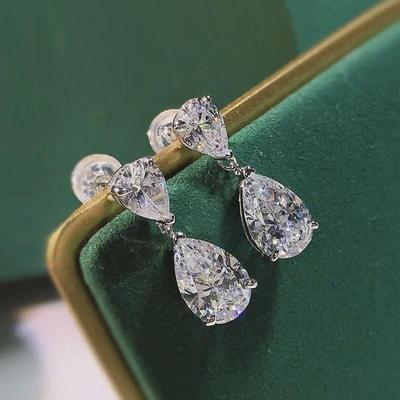 Brincos de gota de água de zircônia banhados a ouro 18K - Design elegante em formato de pêra de cobre para mulheres