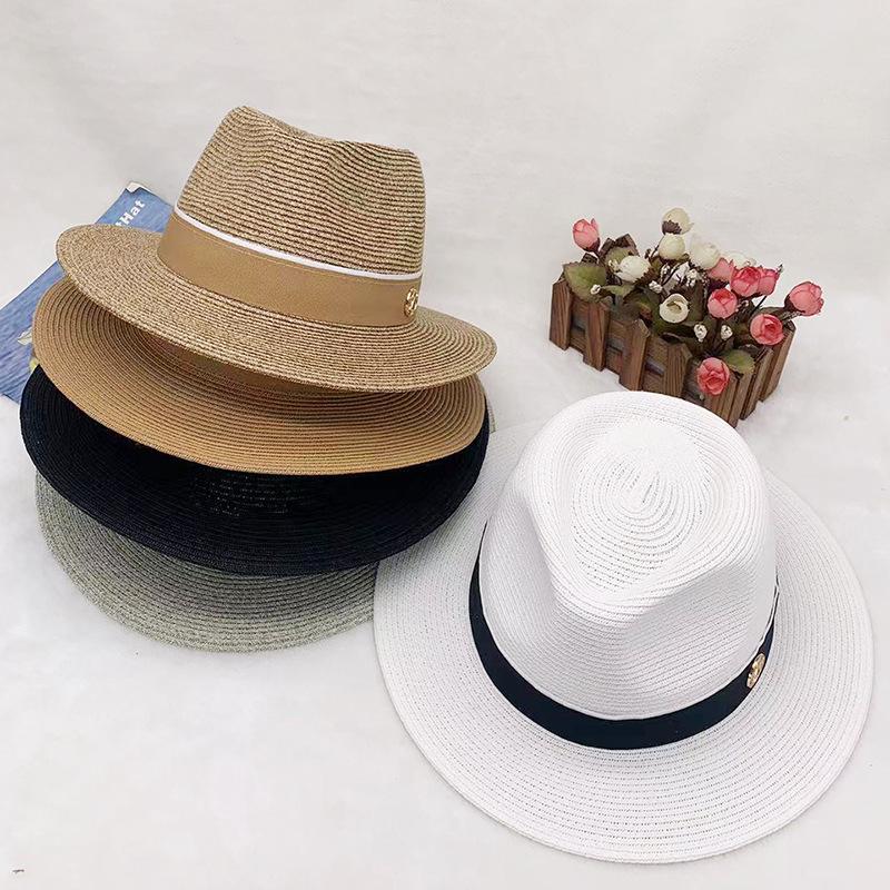 Spring and Summer Panama Straw Sunshade Top Hat for Men and Women, Beach and Jazz Style