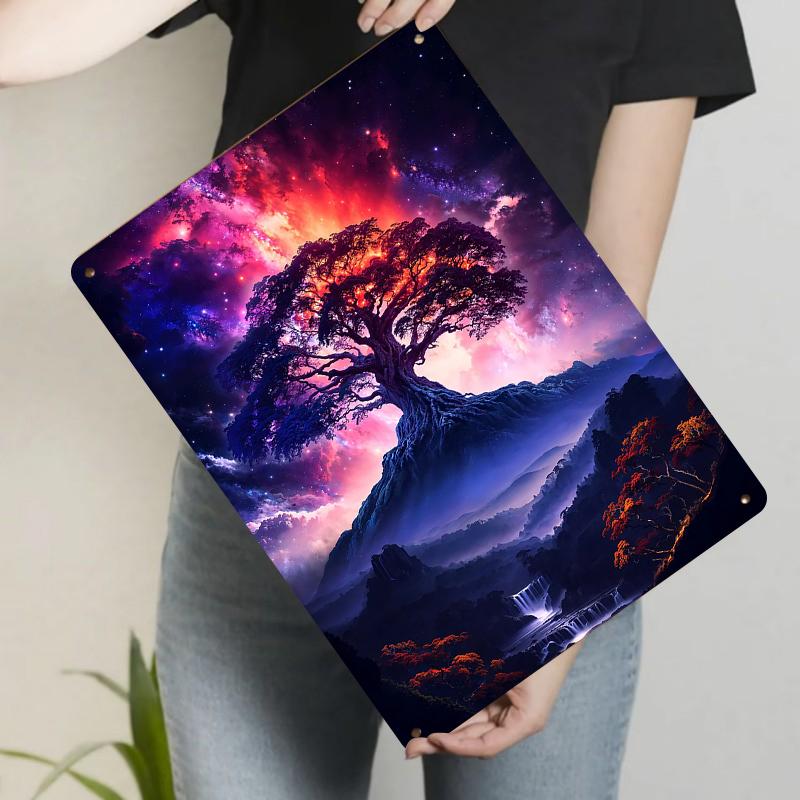 

Cosmic Tree Metal Wall Art Starry Sky Nebula Glow Tree Home Decor Living Room Art Hanging Painting 20x30cm（7.8x11.8inch）
