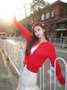 Korean Style Embroidered Pony Logo Knit Cardigan, Versatile Autumn Winter Round Neck Cable Sweater for Women