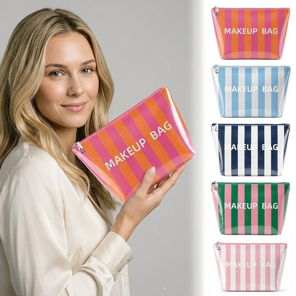 Waterproof Striped Makeup Bag Lightweight Polka Dot Makeup Case PVC Cosmetic Bag Travel