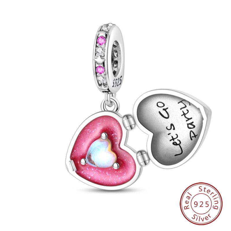 Sweet Romantic Princess Charms S925 Silver Pink Dress Lipstick High Heels Perfume Beads 3mm DIY Fine Jewelry Accessories