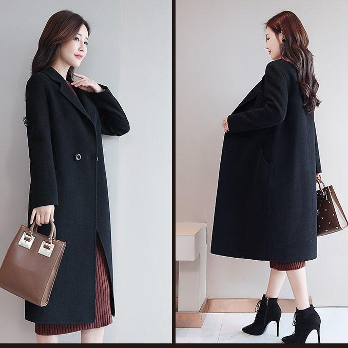 Women's Korean-Style Woolen Outer Wear Coat Autumn Spring Mid-Length Plus-Size Loose Woolen Coat