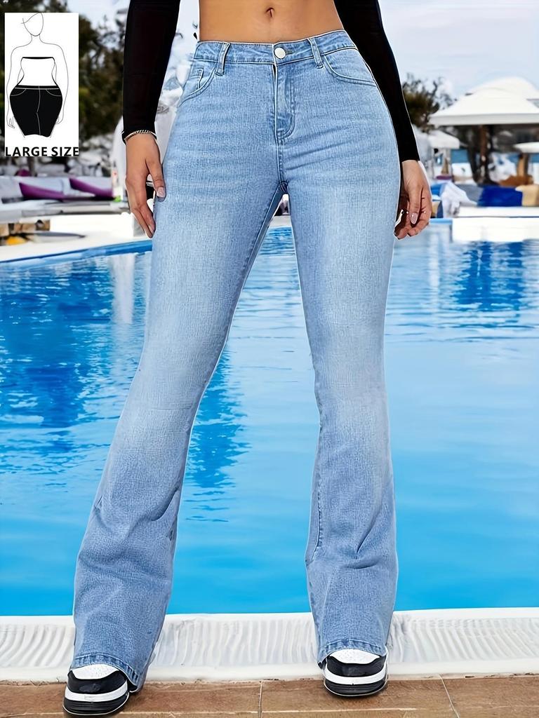 Damen Hellblaue Micro-Flare Slim Fit Jeans - Trendige Europäisch-Amerikanische Mode Lange Hosen