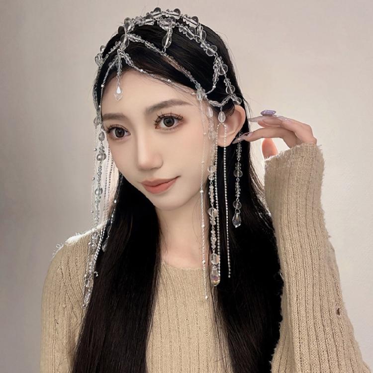 Crystal Tassel Bead Headband Forehead Hair Chains Bridal Headpiece Halloween
