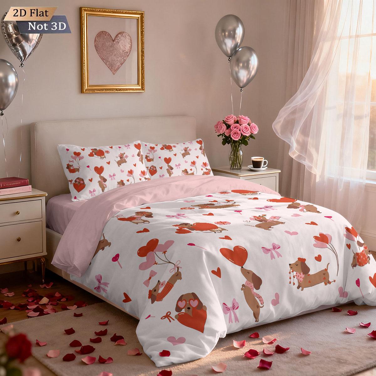 

Comforter 3Pcs Romantic Valentine S Day Pink Love Sausage Dog Printed Chipless Quilt Set Multi Size Bedroom Bedding Festival Decoration Comforter (quilt)-EU Single(135*200cm)3pcs