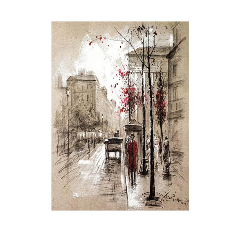 Modern Tower Building Red Buss Lover Canvas Painting Poster City Wall Art Print Decorative Picture Modern Living Room Home Decor Unframed