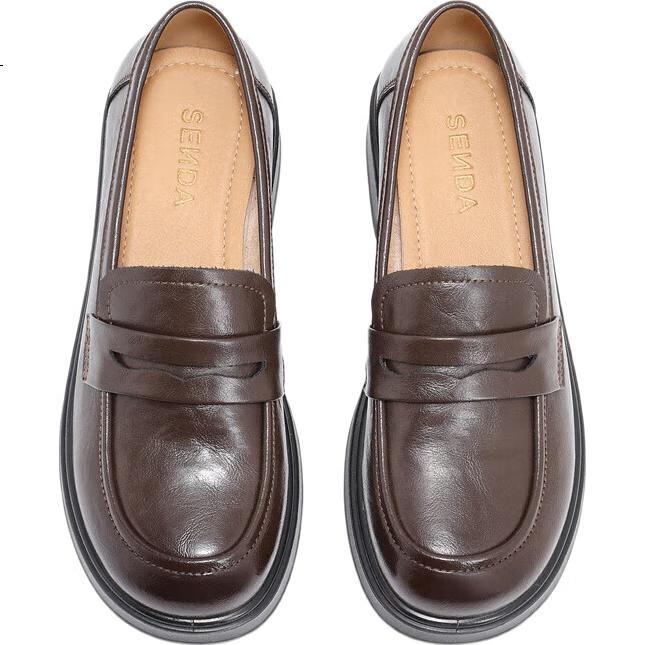 SENDA Women's Loafers, Cowhide Leather, British Style, Soft Sole, Comfortable Slip-On Shoes