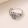 Huajie Women's Square Sparking Cubic Zirconia Rings Wedding Engagement Two Tone Delicate Ring New  Trendy