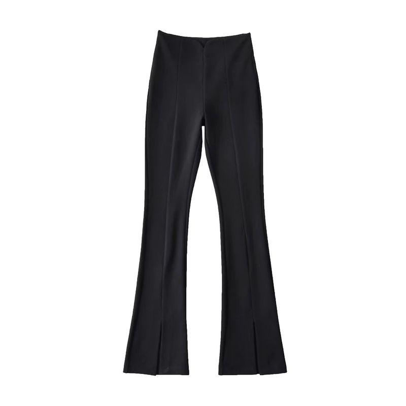 

Winter New Arrivals Women s Clothing Zr European and American Style Fashionable Versatile High-Waisted V-Shaped Waist Patchwork Casual Slit Long Pants Black L