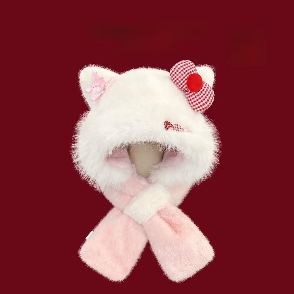 

Cozy Lei Feng Hat With Cat Ears And Bow Embroidery For Autumn And Spring Outdoor Use рожевий