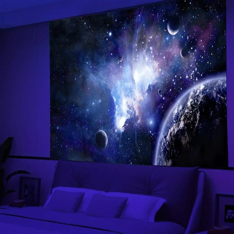 Ultraviolet Milky Way Galaxy Luminous Tapestry, Indoor Mood Create Atmosphere, Psychedelic Luminous Art, Bedroom Decoration