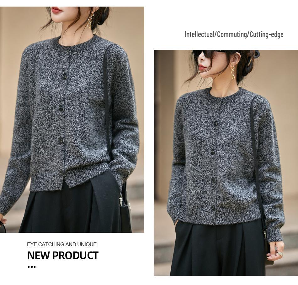 Jesienno-zimowy kardigan z dzianiny w kwiaty: Damski luźny sweter z okrągłym dekoltem, wysokiej klasy odzież wierzchnia z długim rękawem