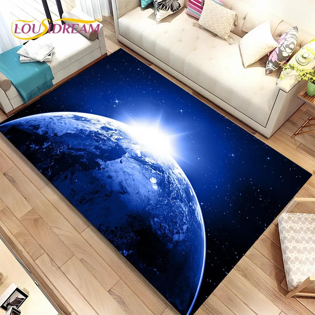 3D Space Fixed Stars Galaxy Earth Area Rug,Carpet Rug for Home Living Room Bedroom Sofa Doormat Decor,Kids Non-slip Floor Mat HD