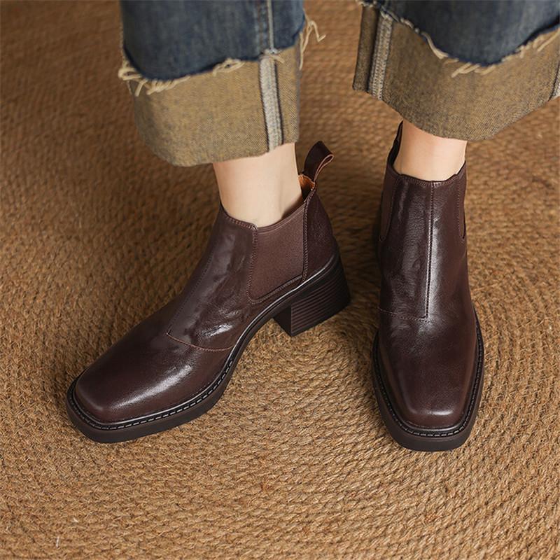 Fashion New Autumn Winter Genuine Leather Women Shoes Fashion Square Toe Boots for Women Chunky Heels Women Knight Boots Ankle Boots