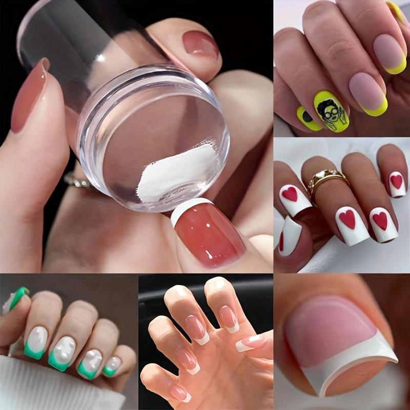 Professional French Manicure Nail Stamp Kit - Transparent Silicone Jelly Stamper with Scraper for Easy DIY Nail Art