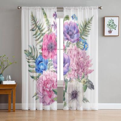 Květina Rostlina Tyl Průsvitné závěsy do obývacího pokoje Závěs do pokoje Ložnice Kuchyně Voile Organza Závěsy