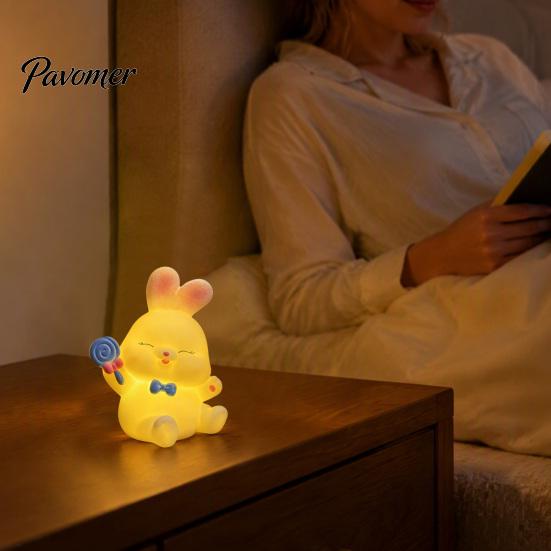 Bedroom Atmosphere Decor Cute Bunny Night Light, Cartoon Rabbit Nursery Battery Operated Table Lamp, Light Kawaii Animal Lamp with Warm Glow for Kids