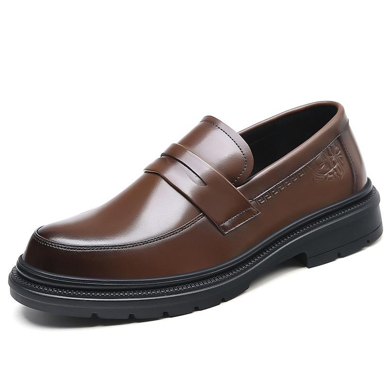 High-end men's leather shoes soft-soled formal wear business 2025 new black heightening leather casual groom wedding shoes men