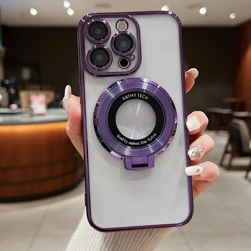 Electroplated Magnetic Stand Phone Cases Suitable for iPhone 15 Pro Max 14 Shockproof 14, Lens Protector 13 Shockproof 12 Electroplated 11