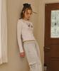 RONRON Double Ribbon Slim Crop Long Sleeve White Silver