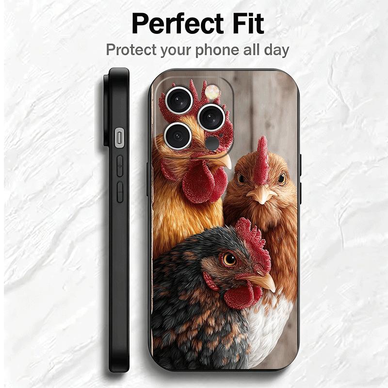 Chicken Hen Rooster Soft Phone Case for iPhone 16 16E 17 Air 15 Pro Max 14 Plus 13 Mini 11 12 7 Black Cover Back Shell