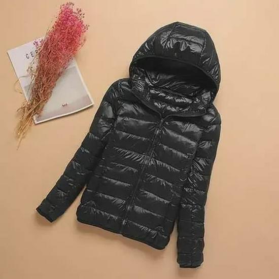 Clearance: Women's Large Hooded Thin Down Cotton Jacket - Short Style, Stand Collar