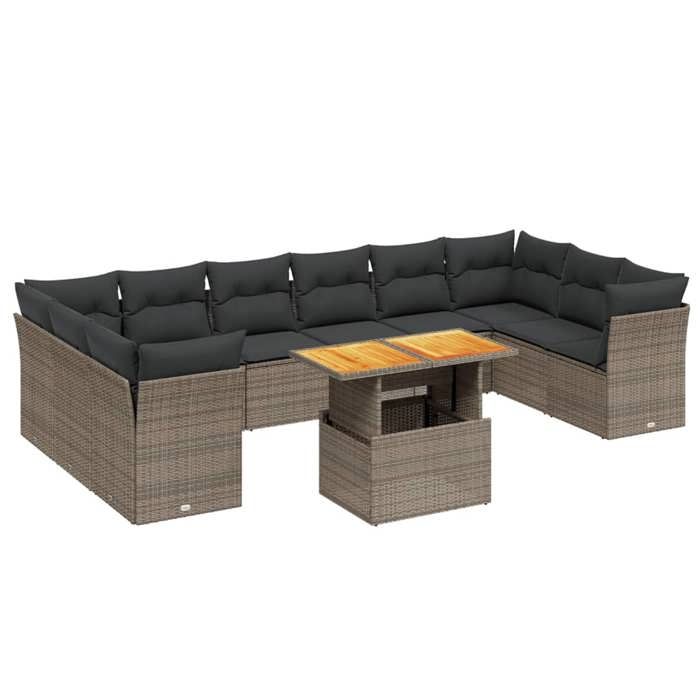 VidaXL Salon de Jardin avec Coussins 11 pcs, Canapés de Terrasse, Ensemble de Meubles de Patio, Mobilier d'Extérieur, Gris 3271025