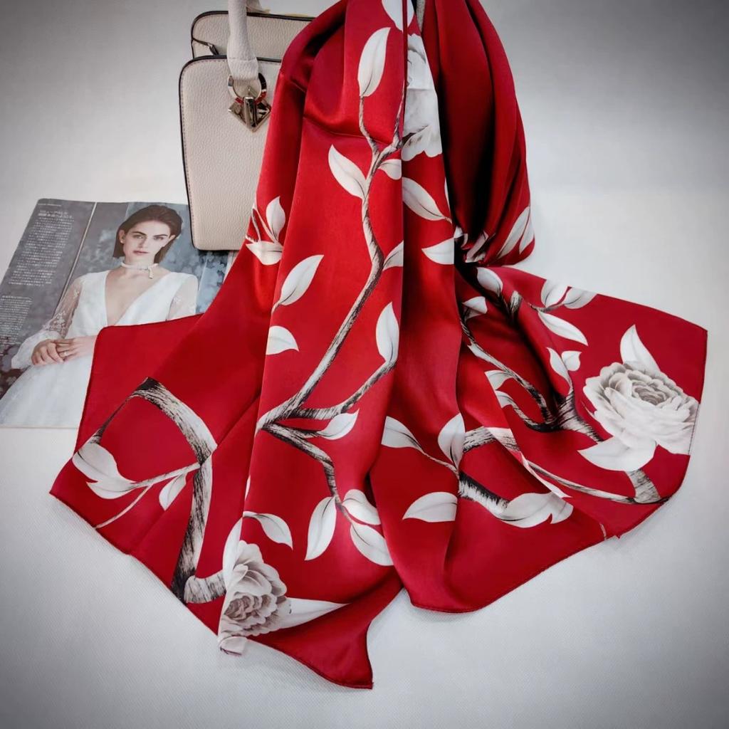 Hochwertiger 100% Seiden Schal Tuch Hijab Wickeltuch Damen Blumig Frühling Sommer Strand Seiden Schals