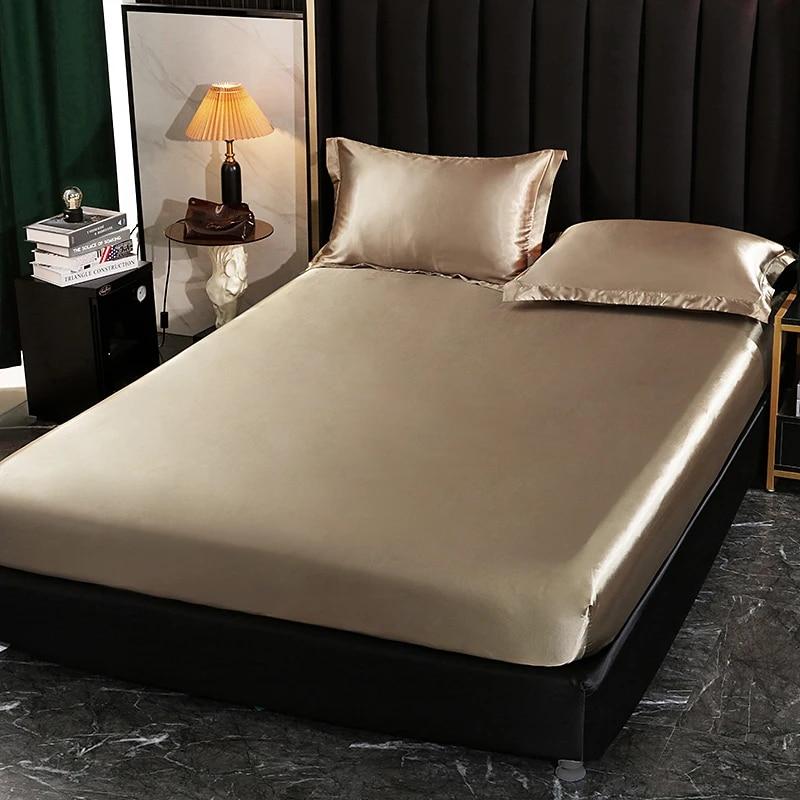 Satin Sheet With Elastic Belt Replacement Fitted Sheet European Mattress Cover/140/160/200/Double Sheet No Pillowcase