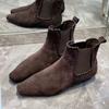 Sheepskin Version~ Retro Small Square Head Slope Heel Flat Bottom Chelsea Boots Women's 2025 Versatile Small Short Boots Bare Boots Thin Boots