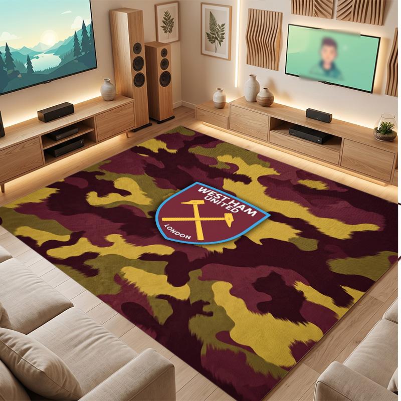 West Ham United Football Print Crystal Velvet Rug, Comfortable Water Absorbent Non Slip Indoor Floor Carpet