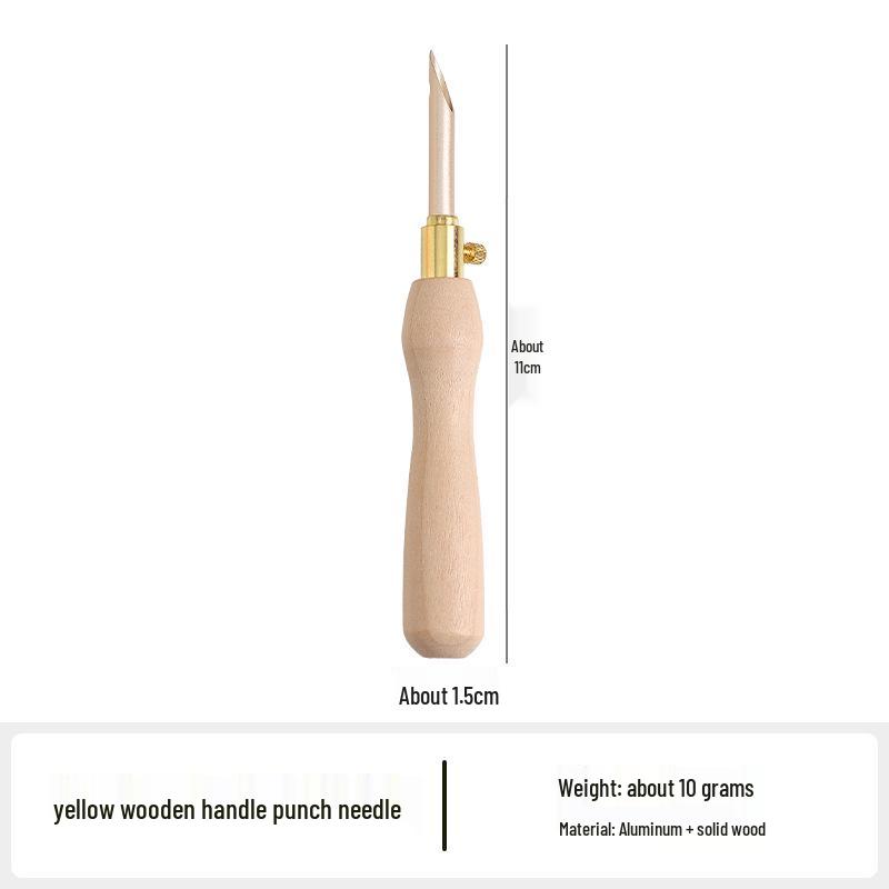 Wooden Handle Russian Punch Needle Tool with Gold-Plated Head for Chunky Yarn Embroidery